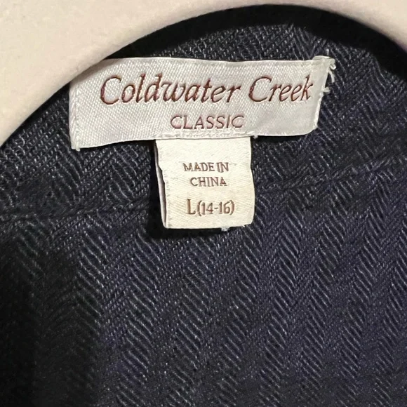 L 14/16 100% Linen Waterfall Open Front Deep Blue Coldwater Creek Top - Picture 3 of 11
